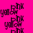 Pixelated text 'pink' and 'yellow' repeated across four colored quadrants on a