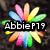 A colorful flower-shaped icon with text overlays showing 'AbbieP19', 'Loves to', and 'Dance!' over a background of legs in pink shoes.