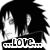 Black-and-white pixelated icon shows a character with long dark hair and white hands, one raised in a gesture above the word "LOVE" at the bottom.
