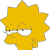 Yellow cartoon character with spiky hair, closed eyes, and a wide open mouth showing teeth, rendered in pixelated style.
