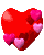 Six red heart-shaped icons with smaller pink hearts attached, arranged in two of three on a gray background