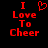 Red pixelated text 'I Love To Cheer' with a heart symbol replacing 'Love' on the left, and the same text without the heart on the right, both on black background.