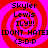 Four identical display red spiral patterns on pink backgrounds with text overlays including 'Skylar Lewis', 'ILY!!!', '[DONT HATE]', and '(3:0:P)' in black pixelated font