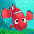 Red clownfish with white stripes swims against turquoise water and green seabed, text reads 'Just tell Nemo you couldn't find him Because you were out getting high'