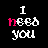 A 5x5 contact sheet of animated frames showing text-based animation with repeated phrases 'I need you', 'I miss you', and 'I'm so alone without you' in white and pink pixelated font on black background, with some letters changing color or position across frames.