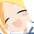 Pixelated cartoon-style close-up of a character's face with blonde hair, closed eyes, and pink cheeks against a white background.