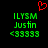 Green pixelated text and symbols on black background with red heart above, two identical side-by-side layouts showing 'ILYSM', 'Justin', '<33333' in green.