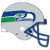 Pixelated gray football helmet with blue and green stripes, white face mask, and visible chin strap.