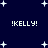 Dark blue background with white star shapes and four instances of the text '!KELLY!' in pixelated font.