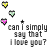 Animated contact sheet of 8 frames showing a pixel art animation with hearts and text "can i simply say that i love you?" on white background.