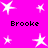 Bright pink background with white star shapes and repeated text "Brooke" in black pixelated font.