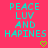 Pixelated cyan text on bright pink background with two green heart symbols at bottom center.