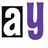 A static image displays four repeated 'ay' letter pairs in a , with black-and-white and purple color variations