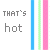four vertical with alternating blue and pink striped borders, each containing multiple instances of the text 'THAT'S hot' in varying colors