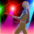 Pixelated static image of two figures dancing against a vibrant multicolored background with red, green, blue, and pink hues.