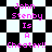 Pixelated text 'John Stenby Is A Cheater!!' in bright pink on a black-and-white checkered background with distorted, overlapping repetitions.