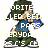 Pixelated character in green hat and blue shirt holding blue object, with overlaid text fragments