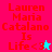 A split-screen digital image with four quadrants displaying red text 'Lauren Maria Catalano Is Life <3' over colored backgrounds, featuring a small blue star and pink star animation.