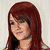 Five distinct pixelated portraits of a woman with long red hair in various poses and backgrounds.