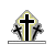 Static pixel art icon featuring a large black cross with white outline, flanked by two smaller black crosses on yellowish-gold background and gray border.