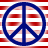 Static 48x48 pixel icon featuring a blue peace symbol centered on red and white horizontal striped background with visible dithering and pixelation.