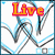 Animated icon with blue and black line art background, displaying sequential text: 'Live', 'Laugh', 'Love' in red, cyan, green respectively.