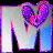 A 48x48 pixel animated buddy icon featuring the letters 'M' and 'M' with heart shapes replacing their upper curves, transitioning from a purple-pink gradient to solid black hearts across two frames.
