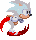 Pixelated character with light blue hair and red shoes in two poses, one showing a full body view and the other a partial side view.