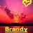 Pixelated static icon featuring a sunset sky with pink and red gradients, a yellow pixel-art heart in the top-right corner, and the name "Brandy" displayed at the bottom in stylized yellow text over a dark horizontal band.