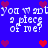 Blue background with white pixelated text reading "you want a piece of me?" repeated twice, surrounded by red and purple heart icons.