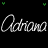 Animated icon with silver script text 'Adriana' over black background, green heart-shaped particles floating upward in a of four and four