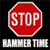 A red octagonal stop sign with white text reading 'STOP' centered above a pixelated gray bar containing partially obscured text.