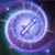 Pixelated static icon featuring a glowing circular aura with concentric rings of purple, blue, and white hues surrounding a central cross-shaped symbol on a dark background.