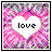 Two side-by-side animated frames of a pixelated heart-shaped icon with the word 'love' in contrasting colors against a colorful background.