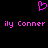 A static pixel art image with a black background, featuring a pink heart symbol above two identical lines of text reading 'ily Conner' in lowercase letters.