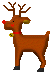 Two pixelated reindeer frames side-by-side with red noses, yellow bells, and black hooves on a gray background.