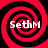 Four identical red and black spiral patterns arranged in a , each containing the text "SethM" in white pixelated font
