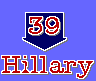 Blue background with two pixelated icons: left icon is a dark blue shield with red '39' and 'Hillary' text below; right icon is a dark blue house with red '49' and 'Rudy' text below.