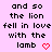 Pixelated text on a pink background with two identical side-by-side sections, each containing the phrase "and so the lion fell in love with the lamb" and a red heart symbol.
