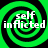 Four identical green and black spiral patterns arranged in a , each containing white text reading "self inflicted"