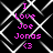 Pixelated pink text on black background with white geometric pattern, displaying "I Love Joe Jonas <3" in two identical vertical