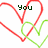 Red and green heart outlines with overlapped strokes, displaying text fragments 'You', 'Changed.', and 'LOSER!' in dark green pixelated font on a white background.