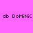 Pixelated text 'db DoMiNiC' repeated across a bright pink background with dark purple rectangular overlays.