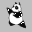 A black-and-white pixelated panda icon in multiple poses against a gray background, showing varied arm and body positions.