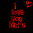 Red pixelated text 'I love you' stacked vertically with a red heart above, displayed on black background in two side-by-side views.