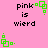 Pink background with black text 'pink is wierd' and green pixelated square animations in corners. Green square animations alternate between two states across observations.