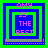 Four identical pixel-art display 'AMY IS THE BEST' in pink text within nested blue-green squares, each 's bottom border has alternating pink stripes and dots