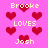 Pixelated pink background with red heart shapes and repeated text 'Brooke', 'LOVES', 'Josh' in light yellow pixel font.