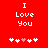 Red background with white pixelated text "I Love You" and five heart symbols below, where the third heart changes from white to pink between frames.