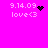 Pixelated pink background with white text '9.14.09' and 'love<3', featuring four distinct black pixel clusters in different positions across observations.